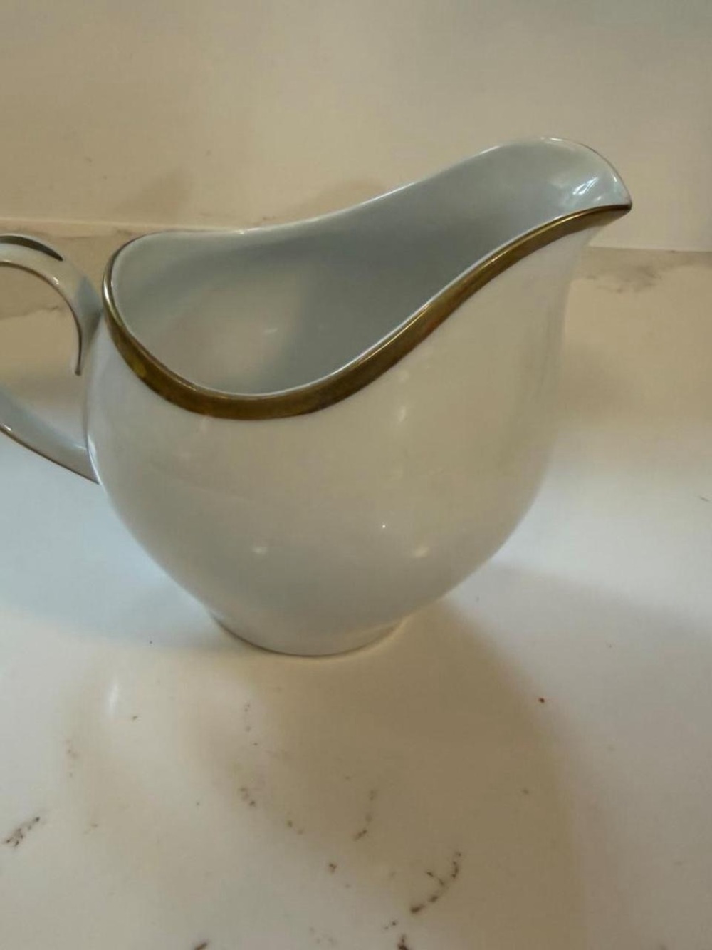 Vintage White Ceramic Creamer with Gold Trim